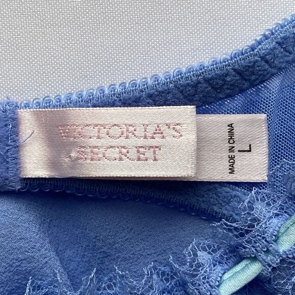 RARE Y2K Victoria's Secret Cornflower Blue Silk Milkmaid Slip Dress Size Large - Picture 11 of 16
